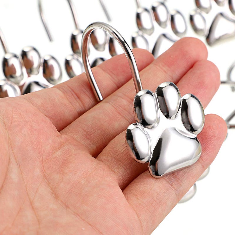 JUXYES Pack of 12 Cat Paw Print Decorative Shower Curtain Hook, Footprints Roller Glide Shower Curtain Hooks Polished Chrome Shower Rings for Bathroom Shower Curtain Rod - Image 4